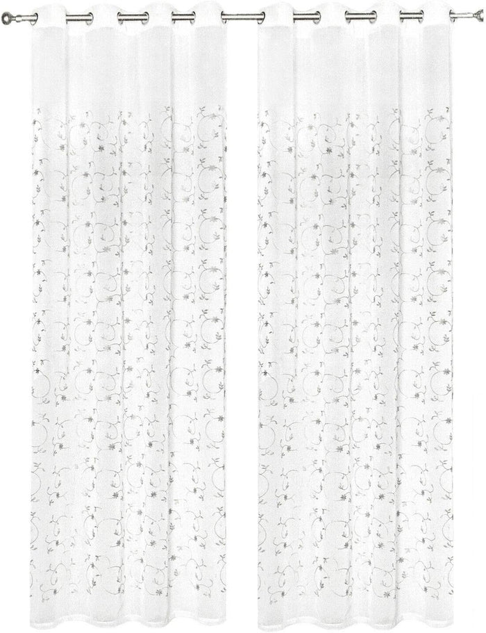 Tende Finestre Porta Interno 140x280 cm Coppia 2 Pz Semitrasparente Fiori Grigio