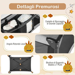 Lettino da Campeggio con Materasso, Lettino Pieghevole per Bambini con Fasciatoio, Culla da Viaggio con Ruote, Giocattolo, Lettino Bambini Staccabile, per Bambini 0-36 Mesi (Nero)