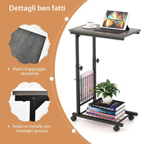 Tavolino da Salotto Moderno, Tavolino Basso Regolabile in Altezza con Ruote e Cestino Portaoggetti, Tavolino Porta PC a Forma di C da Divano e Letto per Soggiorno e Camera da Letto (Grigio)