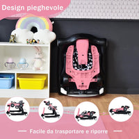 Girello per Bambini 4 in 1, Girello Pieghevole con Altezza e Velocità Regolabili, Carillon con Luci, Volante, Primi Passi per Bambini 6-18 Mesi, Portata 15 kg (Rosa)