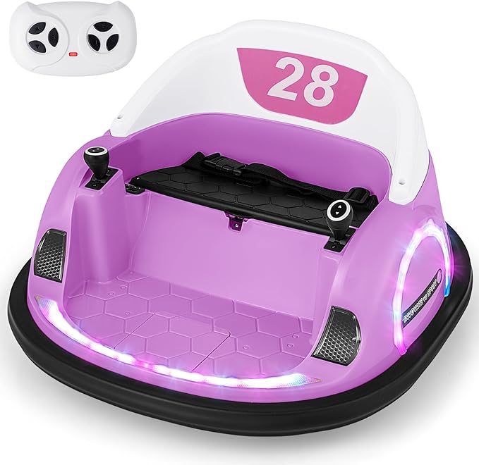 12V Autoscontro Elettrico per Bambini, Macchina Elettrica Cavalcabile con Telecomando, Luci Musica e Imbottitura Anti-collisione, Auto a Scontro per Bambini 18 Mesi + (Rosa)