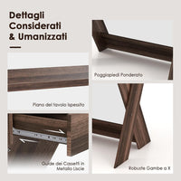 Scrivania per Computer in Legno, Scrivania con Cassetto, Portaoggetti e Supporto per Monitor, Poggiapiedi e Gambe a Forma di X, Ideale per Ufficio e Casa (Noce)