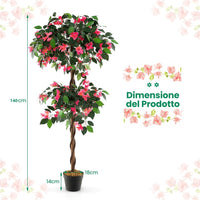 Albero di Buganvillea Artificiale 140 CM, Pianta Finta con 252 Fiori, 630 Foglie e Tronco in Legno Reale, Piante Artificiali in Vaso per Decorazione di Casa e Ufficio