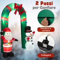 Arco di Natale Gonfiabile 245 cm, Decorazione Gonfiabile da Esterno con Babbo Natale e Pupazzo di Neve, con Luci LED Brillanti e Soffiatore Integrato, Decorazione di Benvenuto per Festa