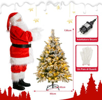 Albero di Natale136/186 cm, Albero di Natale Flockato con 150/250 Luci LED Bianco Caldo, 384/752 Punte di Ramo Miste e Aghi di Pino, Albero di Natale con Cerniera per Casa e Ufficio (136 cm)