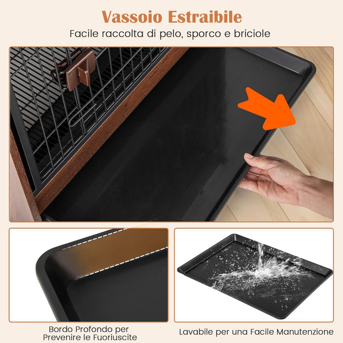 Gabbia per Cani, Cuccia per Cani da Interno con Vassoio Rimovibile e Porta Bloccabile, Casetta per Cani di Taglia Piccola e Media, 62 x 49,5 x 61 cm, Marrone
