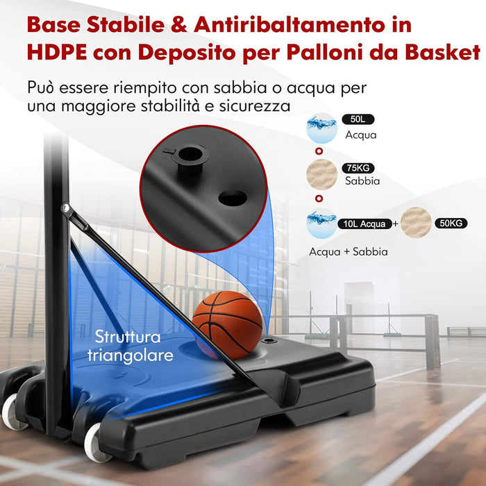 Canestro da Basket Regolabile in Altezza 130-305 cm, Resistente alle Intemperie con Tabellone da 110 cm, Canestro da Basket da Esterno ed Interno per Adulti e Adolescenti