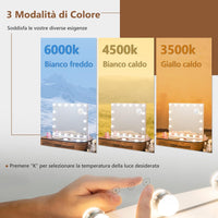 Specchio Trucco con 18 Luci, Specchio Rettangolare per Bagno con Interruttore a Sfioramento, Luce LED a 3 Colori, Luminosità Regolabile, 65 x 52,5 cm