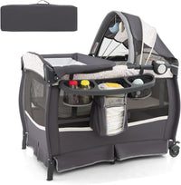 4 in 1 Lettino da Campeggio con Fasciatoio, Lettino Pieghevole per Bambini con Materasso, Centro Neonati con Culla, Box Musicale, Cappottina Regolabile, Borsa da Viaggio (Fiore Piccolo)