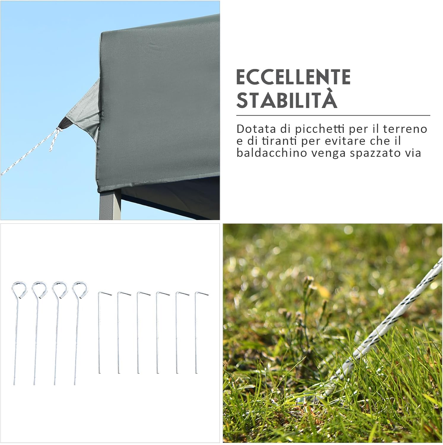 Gazebo Pieghevole da Giardino 3 x 3 m, Gazebo da Esterno con Design Pop Up, Borsa a Ruote, 3 Altezza Regolabile, Ideale per Feste, Giardino e Spiaggia(Grigio)