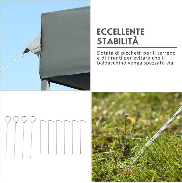 Gazebo Pieghevole da Giardino 3 x 3 m, Gazebo da Esterno con Design Pop Up, Borsa a Ruote, 3 Altezza Regolabile, Ideale per Feste, Giardino e Spiaggia(Grigio)