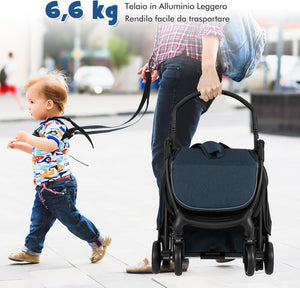 Passeggino Leggero per Bambini, Passeggino da Viaggio con Schienale Regolabile, Passeggino Portatile per Bambini con Schienale Reclinabile e Cappotta Regolabile, per Bambini 0-3 Anni (Blu)