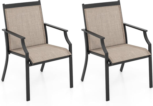 2 Sedie da Pranzo per Patio, Poltrone da Esterno con Seduta Traspirante e Telaio in Metallo, Schienale Ergonomico e Braccioli, Poltrone con Schienale Alto per Portico, Cortile, Prato(CaffÃ¨)
