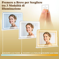 Speechio da Trucco con Luci Regolabile in Luminosit¨¤ e a 3 Colori, Specchio da Tavolo con Specchio Ingrendimento 10X, Specchio da Trucco a Rotazione, 80 x 55 cm, Bianco