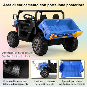 12V Auto Elettrico per Bambini, Trattore Elettrico con Scatola di Scarico, Macchina Elettrica con Pala Telecomando e Musica, Regalo per Bambini 3-8 Anni, 3-8 km/h (Blu)