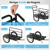 Carrello Cargo per Bicicletta Pieghevole, Rimorchio per Bici con Copertura in Tessuto Oxford e Ruote Pneumatiche con Relfettori, Carrello per Bici con Portata di 55 kg, 145,5 x 61 x 58 cm