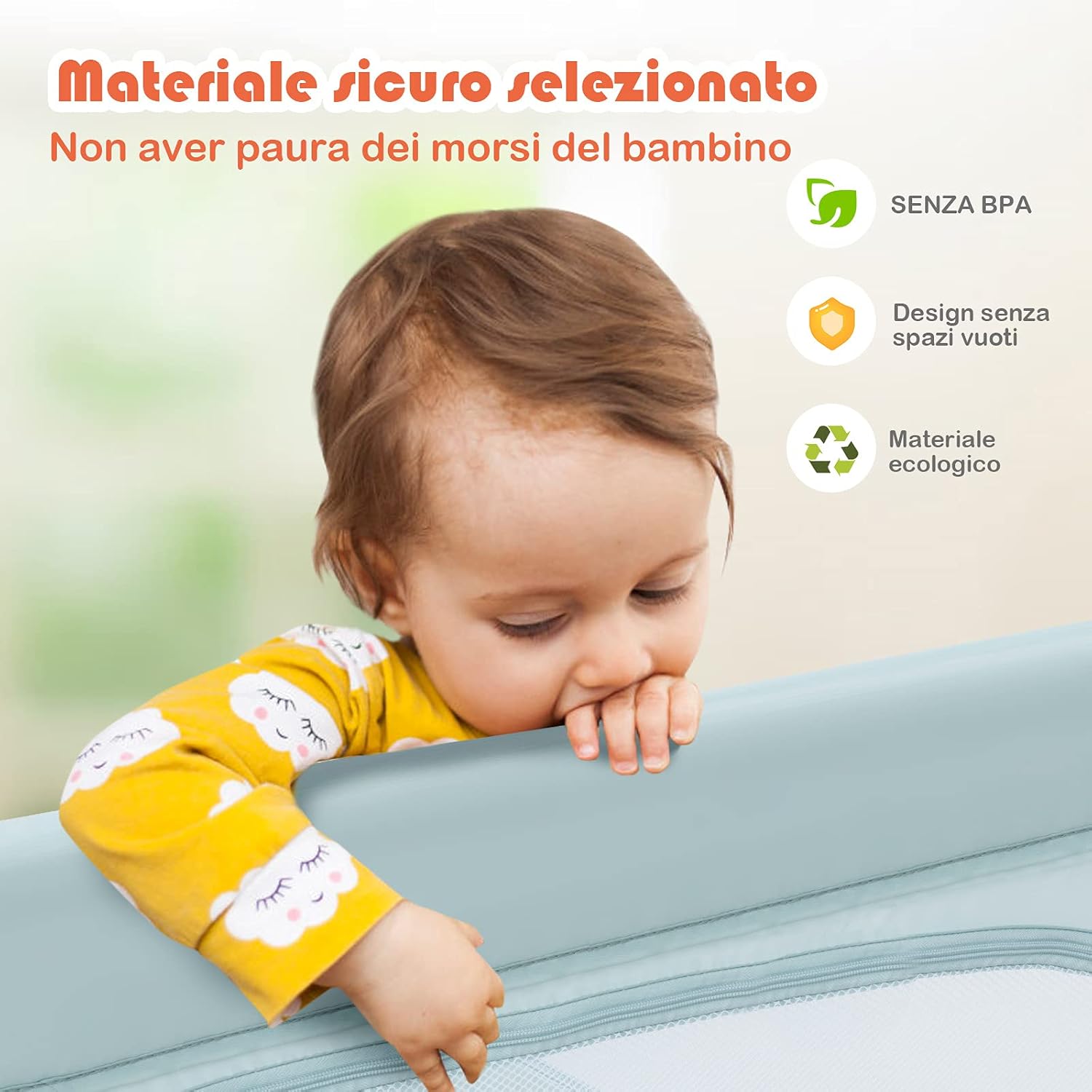 Box per Bambini, Centro Attivit¨¤ Portatile con Cancelli di Sicurezza con Ventose Antiscivolo, Pareti a Rete Traspirante e 2 Anelli per Bambini, con 50 Palline (Azzurro chiaro)
