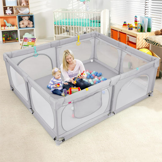 Recinto per Bambini, Box per Bambini con Rete Traspirante, Centro Attività per Bambini con 50 Palline, Box Giochi per Bambini 0-3 Anni (Grigio, 189 x 158 cm)