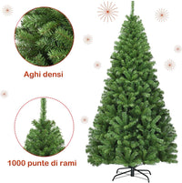 Albero di Natale 180/225 cm, Albero di Natale Artificiale con 1000/1346 Rami Densi e Base in Metallo con Cuscinetto Antiscivolo, Albero di Natale Folto per Casa, Ufficio e Negozio (180 cm)