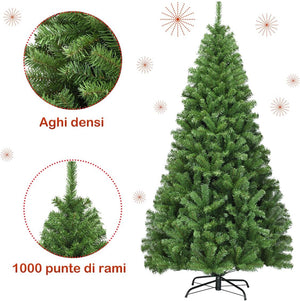 Albero di Natale 180/225 cm, Albero di Natale Artificiale con 1000/1346 Rami Densi e Base in Metallo con Cuscinetto Antiscivolo, Albero di Natale Folto per Casa, Ufficio e Negozio (180 cm)