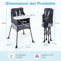 Seggiolone Pieghevole per Bambini, Seggiolone Salvaspazio con Vassoio Regolabile a 2 Livelli, Cintura di Sicurezza, Aperture Regolabili per Gambe, Tasche, per Bambini 6-36 Mesi
