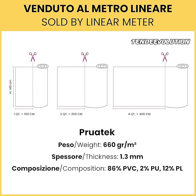 Tessuto FintaPelle Nautica Tappezzeria Alta Qualità "PRUATEK" - Colore BIANCO 0376 - Morbida e Resistente - Vendita al Metro - H.140