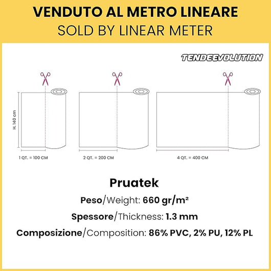 Tessuto FintaPelle Nautica Tappezzeria Alta Qualità "PRUATEK" - Colore BIANCO 0376 - Morbida e Resistente - Vendita al Metro - H.140