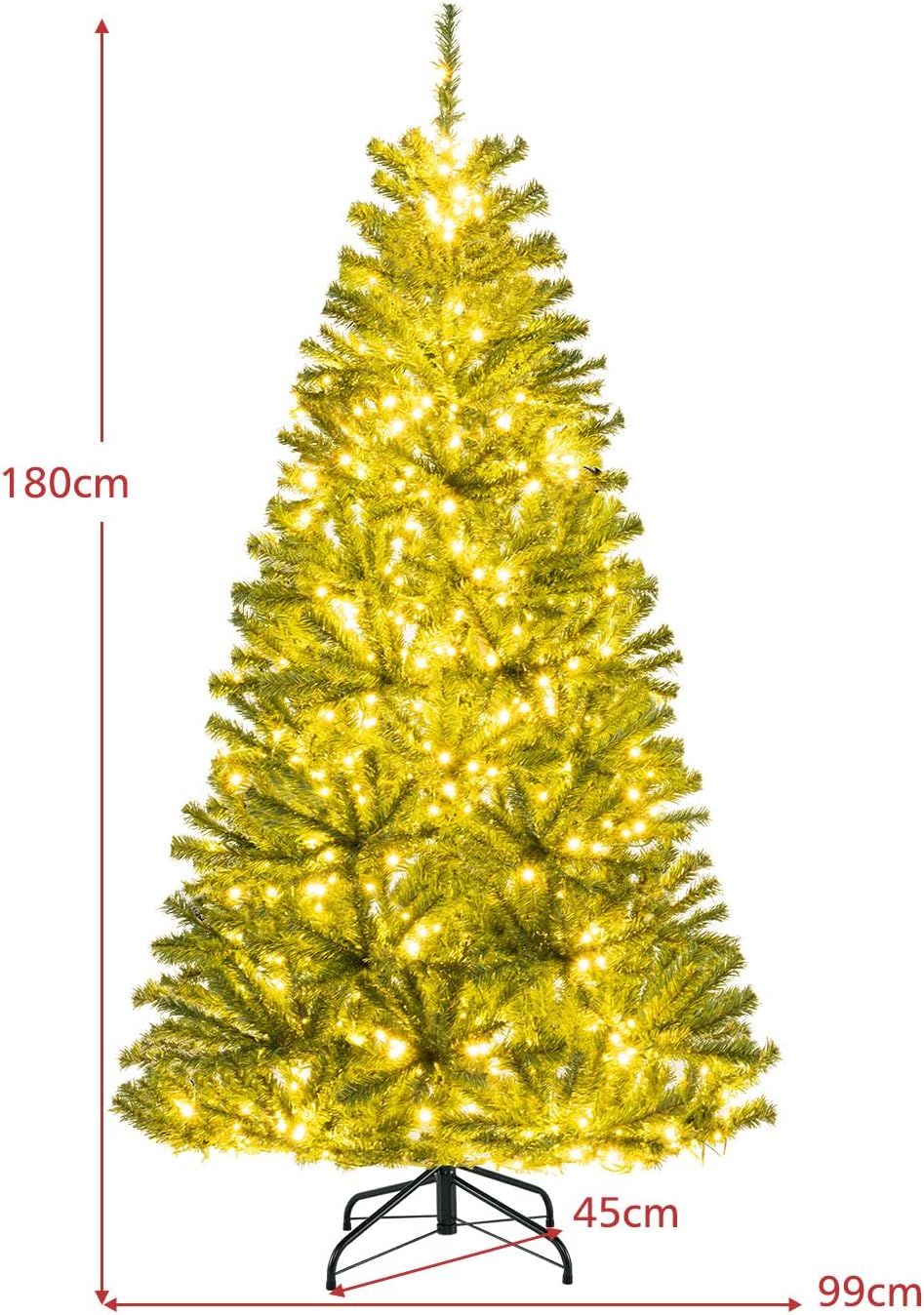 Albero di Natale Artificiale 180 cm, Albero di Natale Pre-illuminato con 700 Luci LED, 680 Rami, Telecomando, Timer e Guanti, Modalità e Luminosità Regolabili