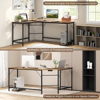 Scrivania Angolare Salvaspazio, Scrivania ad Angolo a Forma di L con Presa di Corrente, Supporto CPU e Telaio in Metallo Resistente, Scrivania per Computer da Casa e Ufficio (Marrone)