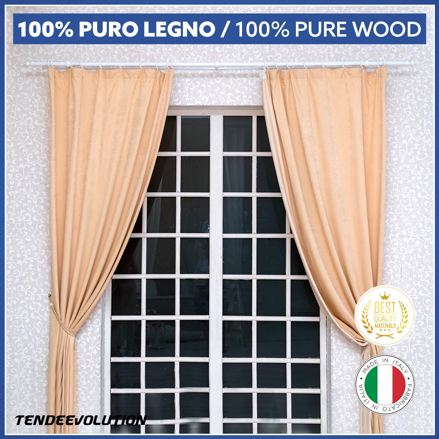 Set di 10 Anelli in Legno Colore Naturale per Bastoni di Tenda in Legno, Diametro 35mm - Robusti ed Eleganti