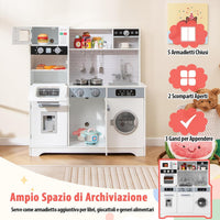Cucina Giocattolo in Legno per Bambini con Forno, Microonde, Lavello, Rubinetto e Lavatrice, Luci e Suoni Realistici, 3+ Anni