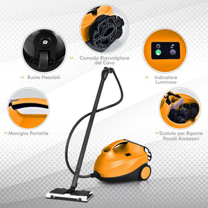 2000W Pulitore a Vapore con 19 Accessori e Serbatoio da 1,5L, Vapore per Tappeti, per Pulizie Profonde Pavimenti Finestre e Macchine (Arancia)