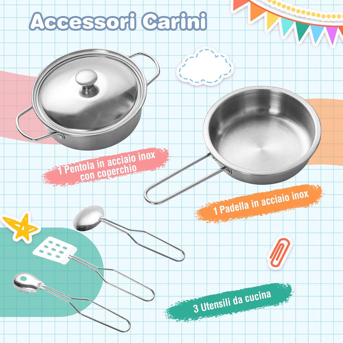 Cucina Giocattolo per Bambini, Cucina per Bambini in Legno con Lavello, Fornelli, Cappa, Telefono, Frigorifero, Lavatrice e Utensili da Cucina, 3 Anni+, Bianco