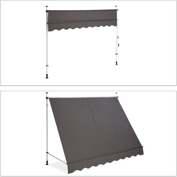 Tenda da balcone telescopica a manovella altezza regolabile in acciaio poliestere resistente ai raggi UV 250 x 120 cm grigio 13_0002541_4
