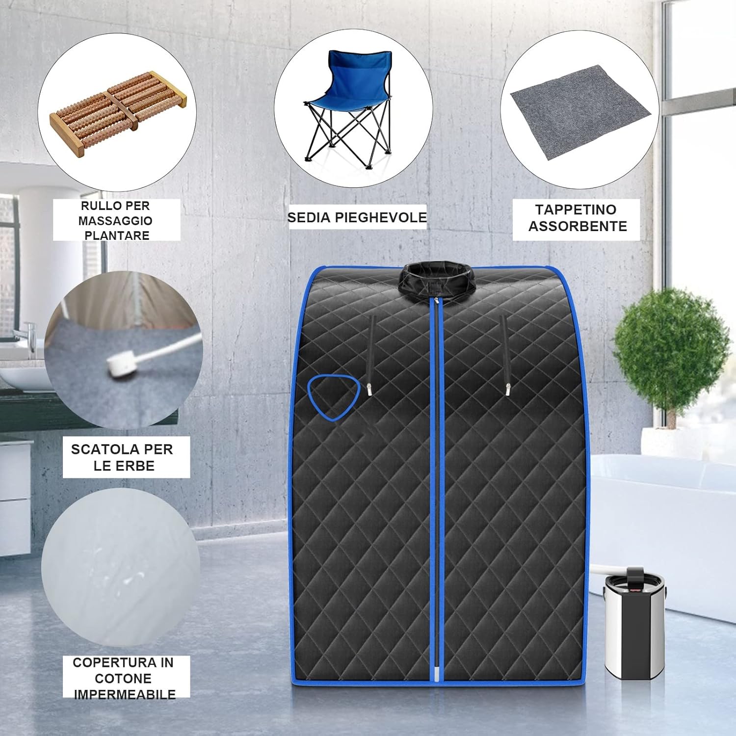 1000 W Sauna a Vapore Portatile con Telecomando, Sauna Domestica Bagno di Vapore con Sedia, Sauna Spa 3L, Funziona Timer 15-90 min (Nero)