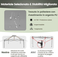 Gazebo Pieghevole da Giardino 4 x 4 m, Altezza Regolabile, Gazebo Pop-up con Zanzariera, Borsa di Trasporto, Doppio Tetto Ventilato e per Giardino Patio e Cortile (Grigio)