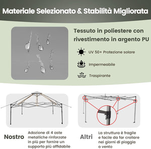 Gazebo Pieghevole da Giardino 4 x 4 m, Altezza Regolabile, Gazebo Pop-up con Zanzariera, Borsa di Trasporto, Doppio Tetto Ventilato e per Giardino Patio e Cortile (Grigio)