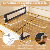 Sponda Letto per Bambini 105/120/150 cm, Barriera di Sicurezza per Neonati, Barriera Letto Pieghevole e Portatile, con Cinghia di Sicurezza (Grigio, 152 x 34 x 42 cm)