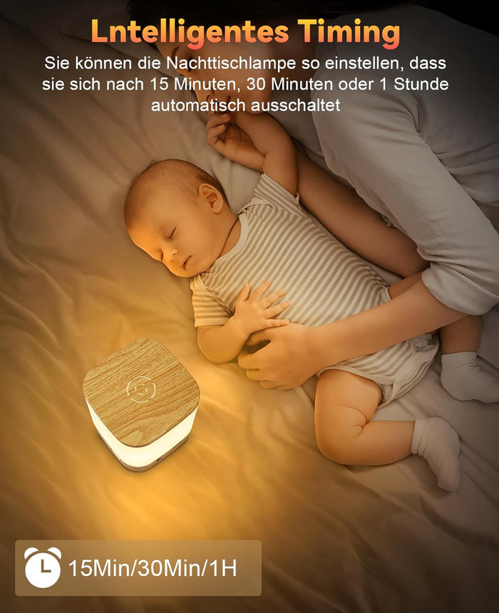 ZMH Lampada da tavolo LED effetto legno touch dimmerabile USB ricaricabile 3600mAh 3 temperature colore per camera letto