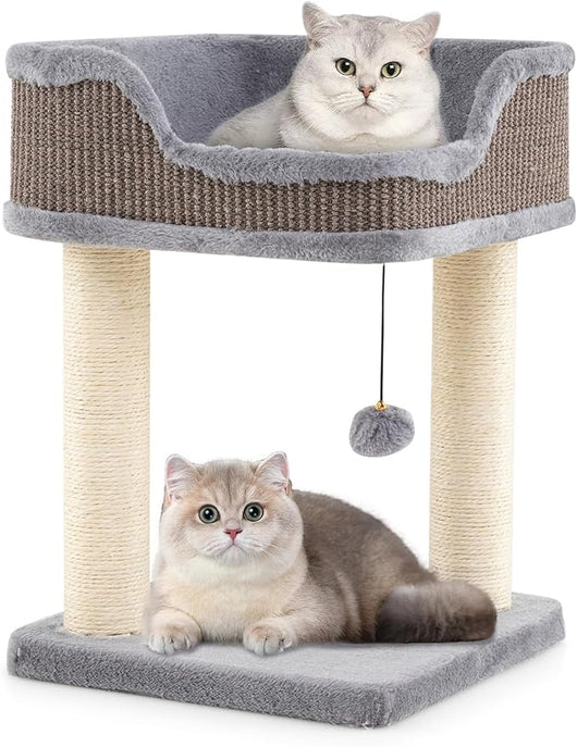 Albero per Gatti 38 x 38,5 x 51 cm, Torre per Gatti con Posatoio in Peluche, Pali Graffianti in Sisal e Palla Pendente, Centro Attività Moderno per Animali Domestici (Grigio)