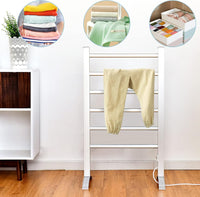 Portasciugamani Multifunzionale Elettrico 2 in 1, Portasciugamani Elettrico per Vestiti e Asciugamani 100 W, con 6 Sbarre, Struttura in Alluminio, Portasciugamani per Bagno, Argento