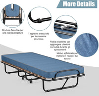 Brandina Pieghevole con Ruote Girevoli, con Materasso in Memory Foam, Lettino Pieghevole a Doghe 190x80 cm, Salvaspazio, Carico Massimo 130 kg (Blu)