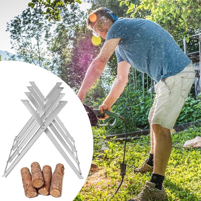 Cavalletto Taglialegna in Acciaio, Cavalletto Pieghevole con Capacità di Carico 100 kg, Cavalletto Leggero Portatile, 83 x 83 x 79 cm, Argenteo