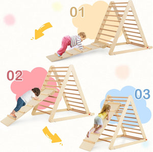 Triangolo a Gradini, Scala Giochi Arrampicata a Triangolo, con Scivolo, Palestra Coperta da Casa, Legno, Ideale per Bambini 3+ Anni (naturale)