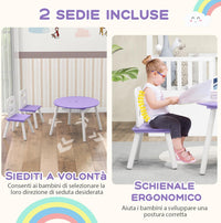 Set Tavolo Rotondo con 2 Sedie per Bambini, Set 3 Pezzi con Tavolo Attività di Legno, con Borsa a Rete, Mobile per Camera da Letto Sala Giochi per Bambini (Viola)