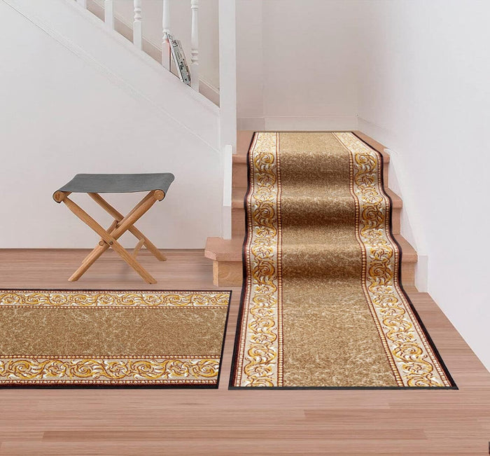 Passatoia Scala Bordata 67x1000 cm Ingresso Corridoio Tappeto Cucina Gradini Stile Barocco Marrone