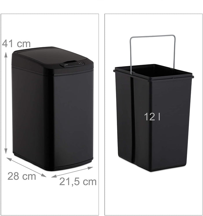 Pattumiera da cucina coperchio automatico con guarnizione contenitore 12 litri nero 13_0002336_2