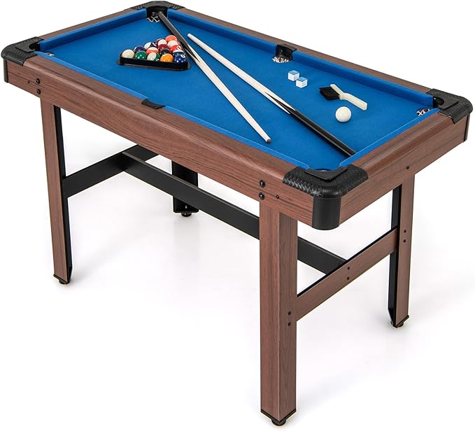 Tavolo da Biliardo, Tavolo da Gioco Biliardo in Legno con Set di Palline 2 Steccette 2 Gessi Triangolo Spazzola, Mini Tavolo da Biliardo per Sala Giochi bar Palestra, 122x61x76 cm
