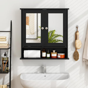 Armadietto da Bagno con Specchio, Armadietto da Parete con Ripiano Regolabile, Mobile da Parete per Bagno (Nero)