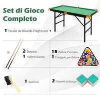 Tavolo da Biliardo Pieghevole, Mini Tavolo da Gioco Biliardo con Set di Accessori Stecche Palline Gessetti e Spazzola, Piedi Regolabili, per Sala Giochi bar Palestra, 122x64x78 cm